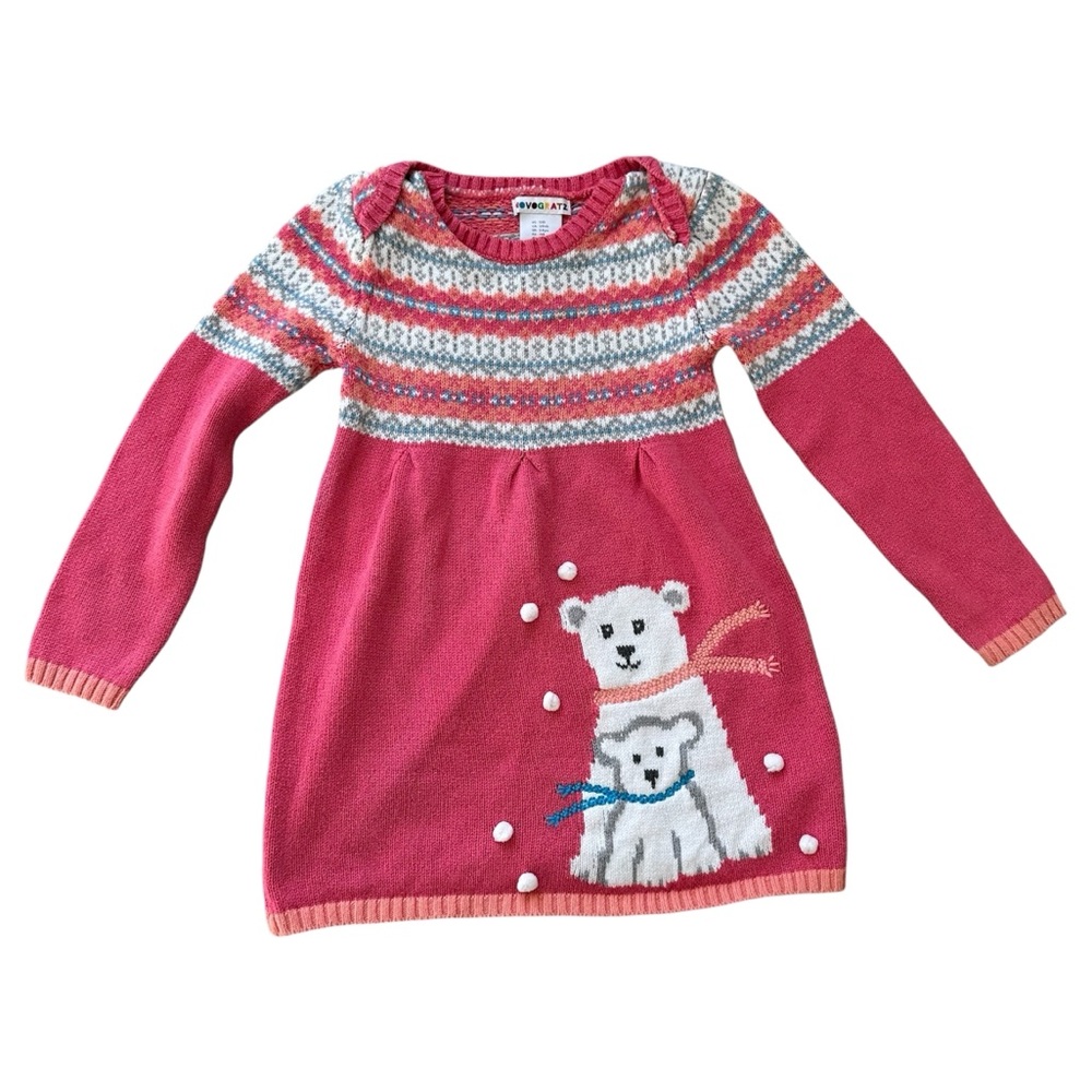 Girls 4T Pink Polar Bear Sweater Dress Fair Isle Knit Holiday Christmas Winter